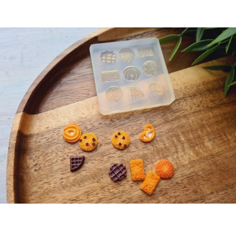 Silicone mold, Сookie set, style 14, 9 elements, ~ 0.8-1.2 cm, H:0.2-0.3 cm