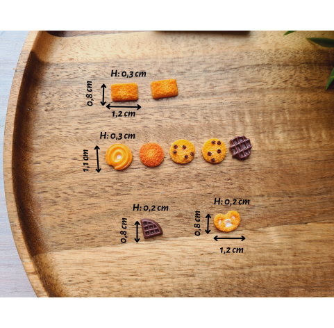 Silicone mold, Сookie set, style 14, 9 elements, ~ 0.8-1.2 cm, H:0.2-0.3 cm