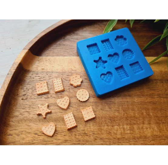 Silicone mold, Cookie set, 1:6 scale, style 15, 9 elements, ~ 0.7-1 cm, H:0.2 cm
