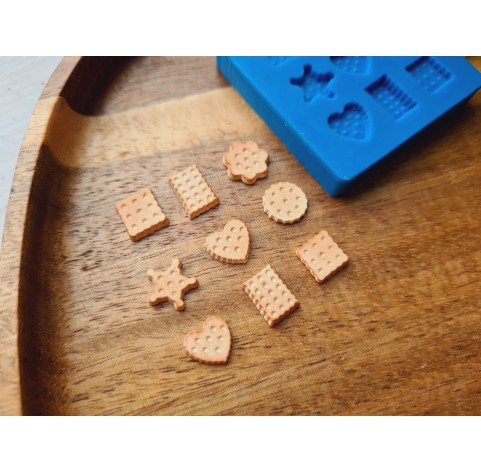 Silicone mold, Cookie set, 1:6 scale, style 15, 9 elements, ~ 0.7-1 cm, H:0.2 cm