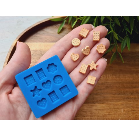 Silicone mold, Cookie set, 1:6 scale, style 15, 9 elements, ~ 0.7-1 cm, H:0.2 cm