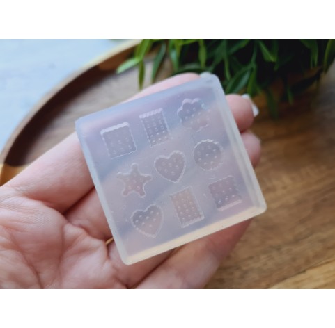 Silicone mold, Cookie set, 1:6 scale, style 15, 9 elements, ~ 0.7-1 cm, H:0.2 cm