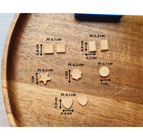 Silicone mold, Cookie set, 1:6 scale, style 15, 9 elements, ~ 0.7-1 cm, H:0.2 cm