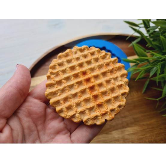 Silicone mold, Waffle, style 3, round, large, ~ Ø 7.3 cm, H:0.6 cm