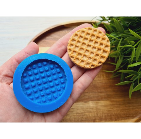 Silicone mold, Waffle, style 5, round, ~ Ø 4.8 cm, H:0.6 cm