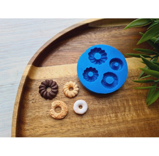 Silicone mold, Donut and bundt cake set, style 6, 4 elements, ~ Ø 1.2-1.8 cm, H:0.4-0.5 cm