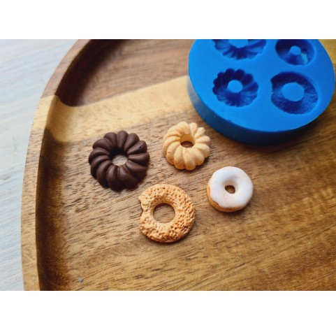 Silicone mold, Donut and bundt cake set, style 6, 4 elements, ~ Ø 1.2-1.8 cm, H:0.4-0.5 cm