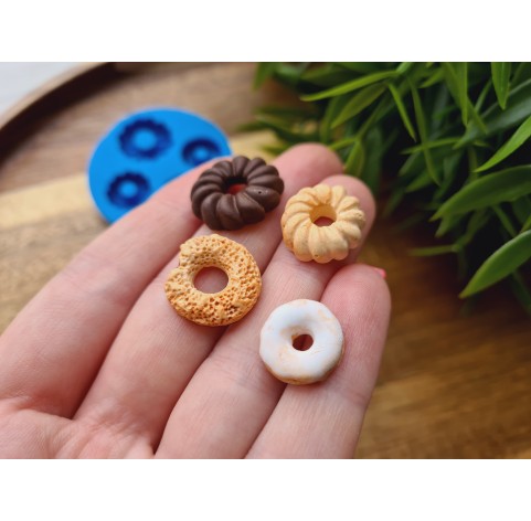 Silicone mold, Donut and bundt cake set, style 6, 4 elements, ~ Ø 1.2-1.8 cm, H:0.4-0.5 cm