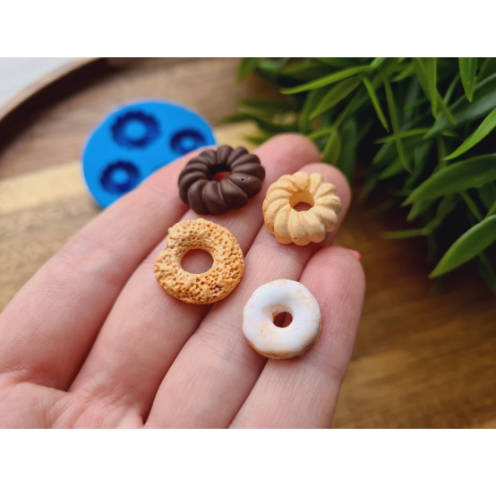 Silicone mold, Donut and bundt cake set, style 6, 4 elements, ~ Ø 1.2-1.8 cm, H:0.4-0.5 cm