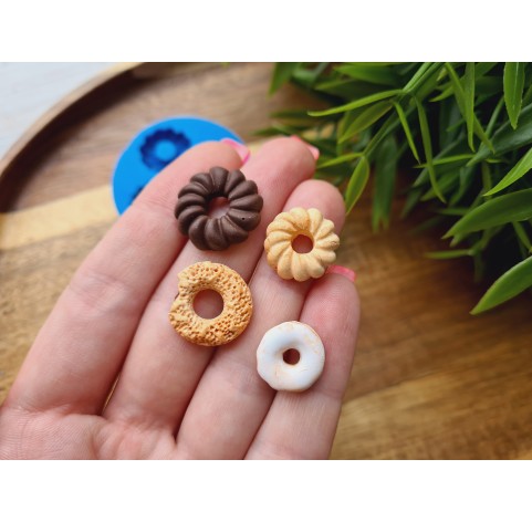 Silicone mold, Donut and bundt cake set, style 6, 4 elements, ~ Ø 1.2-1.8 cm, H:0.4-0.5 cm