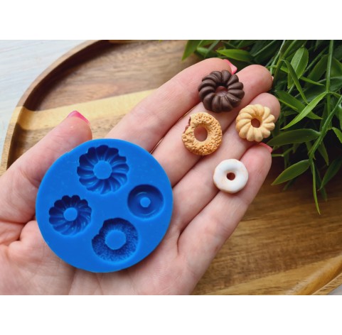 Silicone mold, Donut and bundt cake set, style 6, 4 elements, ~ Ø 1.2-1.8 cm, H:0.4-0.5 cm