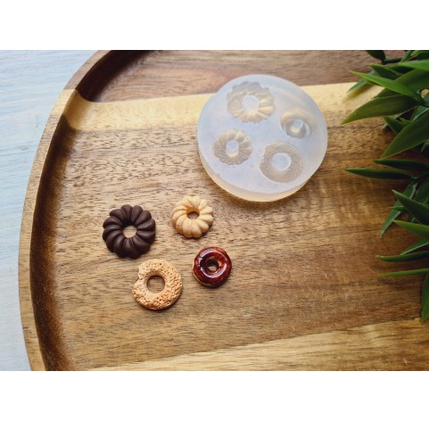 Silicone mold, Donut and bundt cake set, style 6, 4 elements, ~ Ø 1.2-1.8 cm, H:0.4-0.5 cm