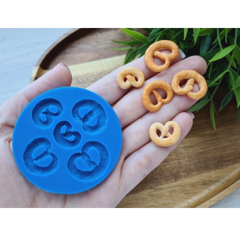 Silicone mold, Pretzel, style 2, 5 elements, ~ 1.3-2.3 cm,H:0.3 cm