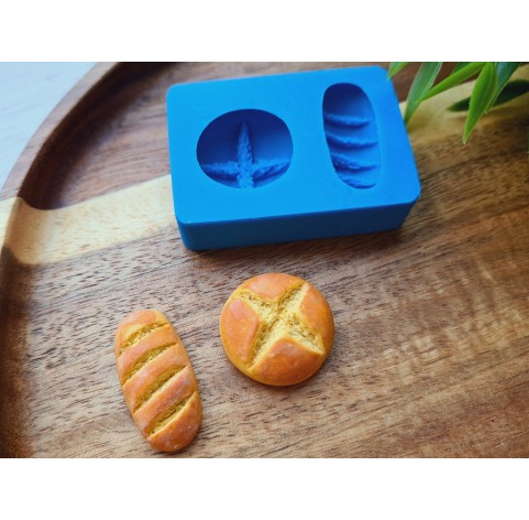 Silicone mold, Bread, style 1, 2 elements, ~ Ø 2.3 cm, 1.4*2.8 cm, H:0.9-1.4 cm