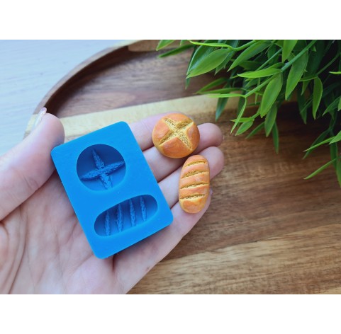 Silicone mold, Bread, style 1, 2 elements, ~ Ø 2.3 cm, 1.4*2.8 cm, H:0.9-1.4 cm