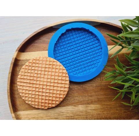 Silicone mold, Waffle, style 15, round, large, ~ Ø 8.3 cm, H:0.8 cm