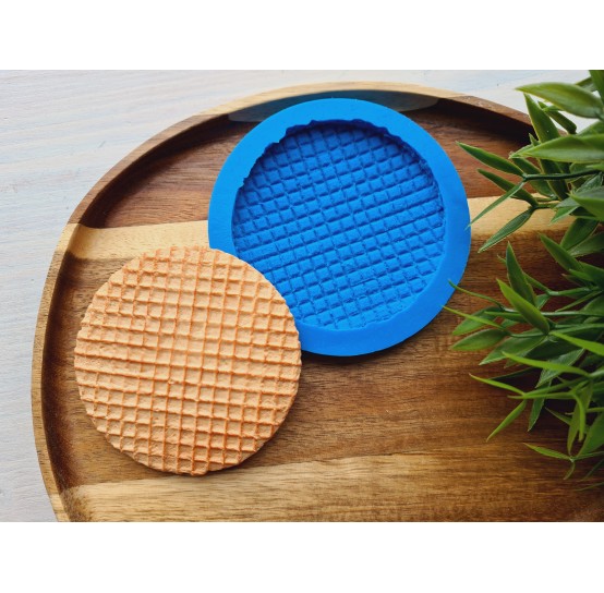 Silicone mold, Waffle, style 15, round, large, ~ Ø 8.3 cm, H:0.8 cm