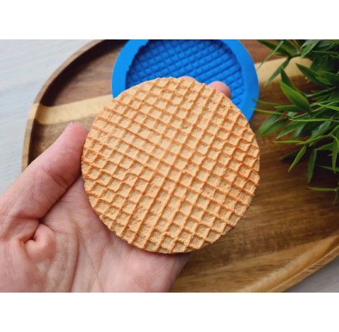 Silicone mold, Waffle, style 15, round, large, ~ Ø 8.3 cm, H:0.8 cm