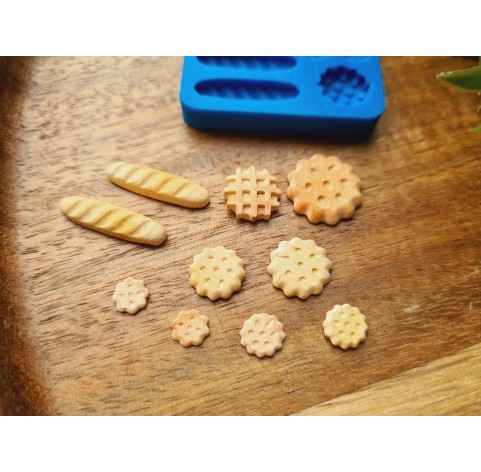 Silicone mold, Set of mini waffles, cookie and bread, 10 elements, ~ 0.5-2 cm, H:0.1-0.4 cm