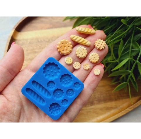 Silicone mold, Set of mini waffles, cookie and bread, 10 elements, ~ 0.5-2 cm, H:0.1-0.4 cm