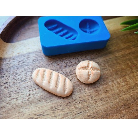 Silicone mold, Bread, style 2, 2 elements, ~ Ø 1.7 cm, 1.3*2.3 cm, H:0.5-0.6 cm