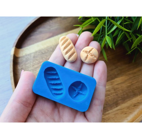 Silicone mold, Bread, style 2, 2 elements, ~ Ø 1.7 cm, 1.3*2.3 cm, H:0.5-0.6 cm