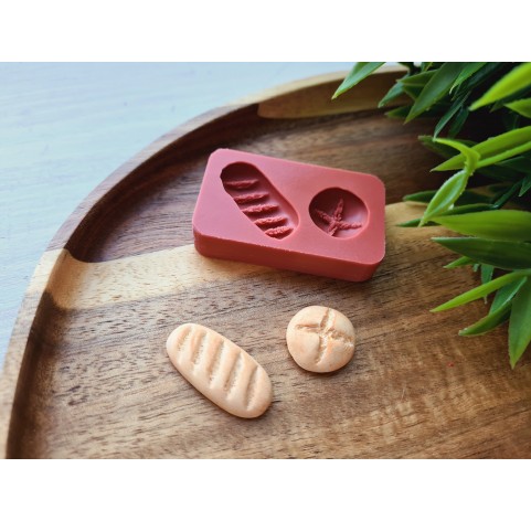 Silicone mold, Bread, style 2, 2 elements, ~ Ø 1.7 cm, 1.3*2.3 cm, H:0.5-0.6 cm