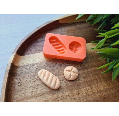 Silicone mold, Bread, style 2, 2 elements, ~ Ø 1.7 cm, 1.3*2.3 cm, H:0.5-0.6 cm