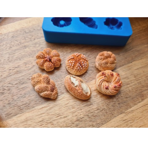 Silicone mold, Bread, 1:6 scale, style 6, 6 elements, ~ 1.3-2.6 cm, H:0.8-1 cm