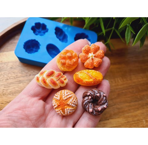 Silicone mold, Bread, style 6, 6 elements, ~ 1.3-2.6 cm, H:0.8-1 cm