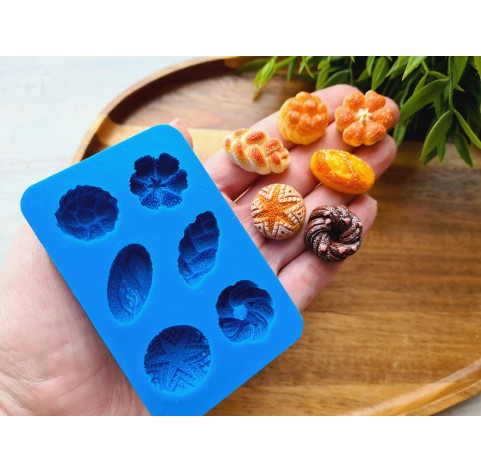 Silicone mold, Bread, style 6, 6 elements, ~ 1.3-2.6 cm, H:0.8-1 cm