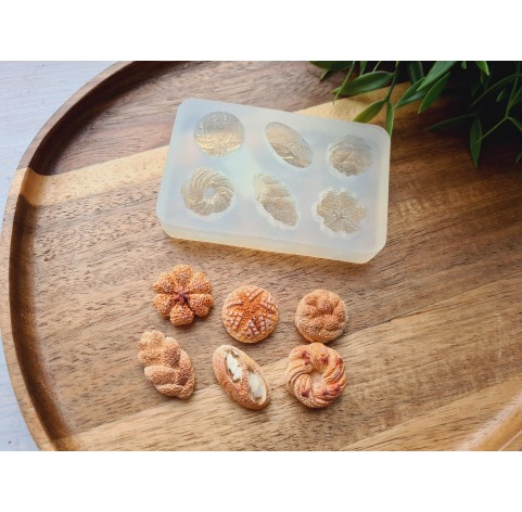 Silicone mold, Bread, 1:6 scale, style 6, 6 elements, ~ 1.3-2.6 cm, H:0.8-1 cm