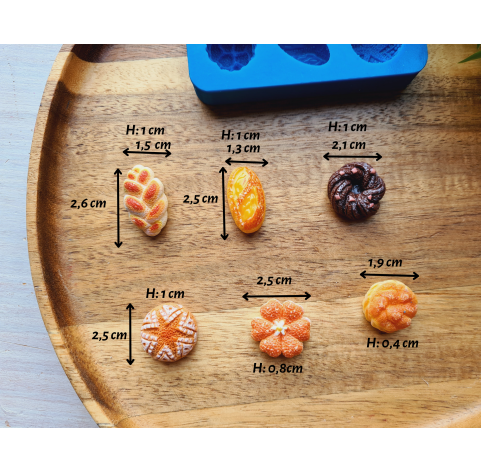Silicone mold, Bread, style 6, 6 elements, ~ 1.3-2.6 cm, H:0.8-1 cm