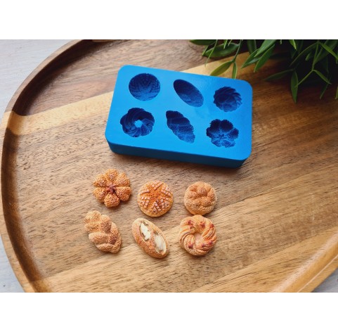Silicone mold, Bread, 1:6 scale, style 6, 6 elements, ~ 1.3-2.6 cm, H:0.8-1 cm