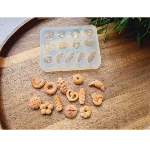 Silicone mold, Bread, 1:12 scale, style 7, 12 elements, ~ 0.7-2.1 cm, H0.4-0.6 cm