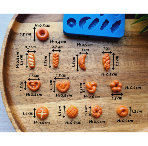 Silicone mold, Bread, style 7, 12 elements, ~ 0.7-2.1 cm, H0.4-0.6 cm
