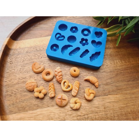 Silicone mold, Bread, 1:12 scale, style 7, 12 elements, ~ 0.7-2.1 cm, H0.4-0.6 cm