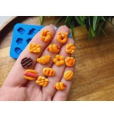 Silicone mold, Set of bread, buns and hot dog, 15 elements, ~ 0.7-1.4 cm, H:0.4 cm