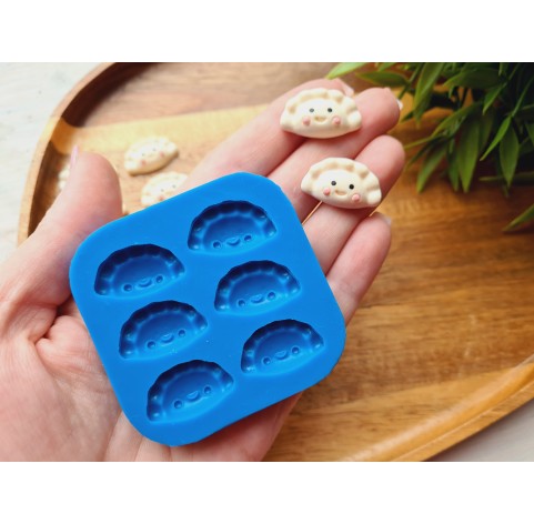 Silicone mold, Dumpling, style 2, with smile, 6 elements, ~ 1.3*2.3 cm, H:0.6 cm