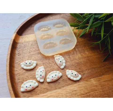Silicone mold, Dumpling, style 2, with smile, 6 elements, ~ 1.3*2.3 cm, H:0.6 cm