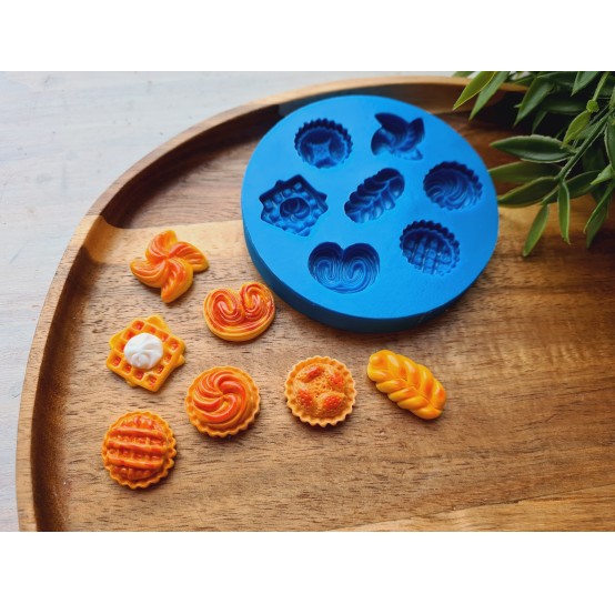 Silicone mold, Buns set, 1:6 scale, style 4, 7 elements, ~ 1.3-2.6 cm, H:0.6-0.8 cm