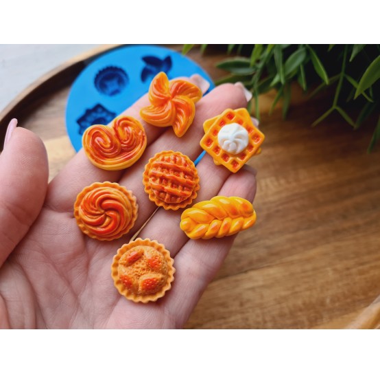 Silicone mold, Buns set, 1:6 scale, style 4, 7 elements, ~ 1.3-2.6 cm, H:0.6-0.8 cm