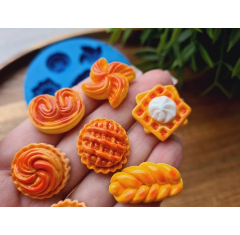 Silicone mold, Buns set, 1:6 scale, style 4, 7 elements, ~ 1.3-2.6 cm, H:0.6-0.8 cm