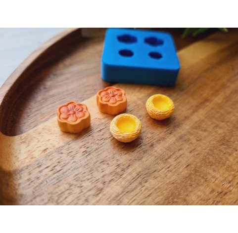 Silicone mold, Cake, 1:12 scale, style 1, 4 elements, ~ Ø 1 cm, H:0.5 cm