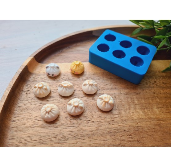Silicone mold, Khinkali, 1:6 scale, style 2, cute animals, 6 elements, ~ Ø 1.3 cm, H:0.9 cm