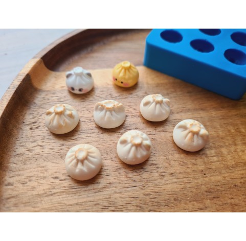 Silicone mold, Khinkali, 1:6 scale, style 2, cute animals, 6 elements, ~ Ø 1.3 cm, H:0.9 cm