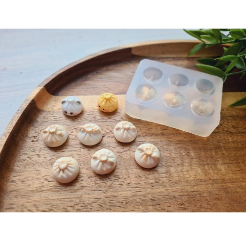 Silicone mold, Khinkali, 1:6 scale, style 2, cute animals, 6 elements, ~ Ø 1.3 cm, H:0.9 cm
