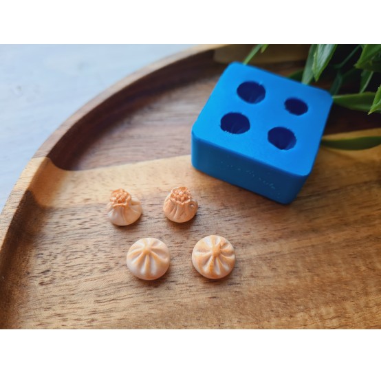 Silicone mold, Khinkali, 1:6 scale, style 3, 4 elements, ~ Ø 1.3 cm, H:0.9 cm