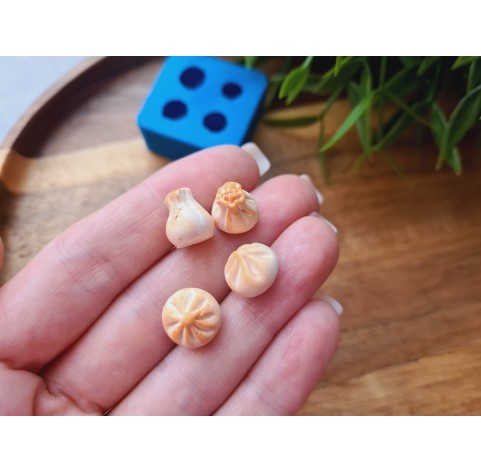 Silicone mold, Khinkali, 1:6 scale, style 3, 4 elements, ~ Ø 1.3 cm, H:0.9 cm