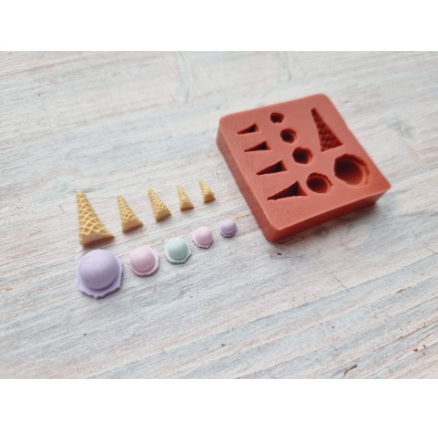 Silicone mold, Mini ice cream, style 1, 10 elements, ~ 0.3-1.6 cm, H:0.3-0.7 cm